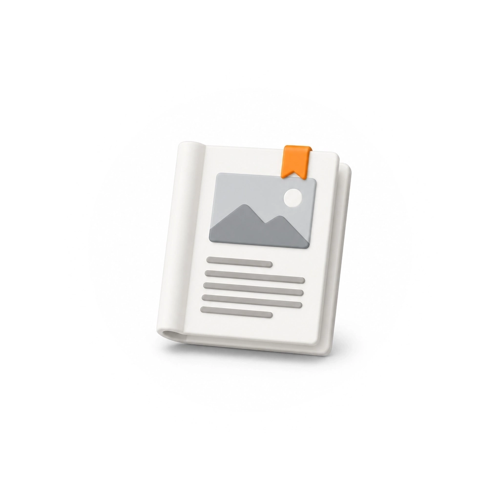A small saved article illustration with an image, text, and orange bookmark